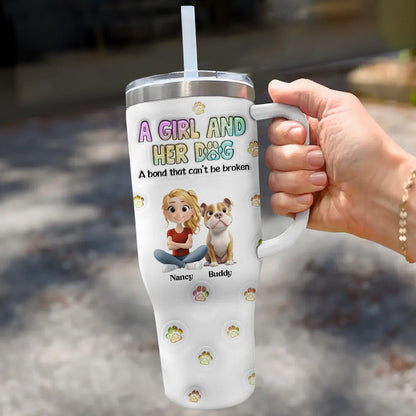 A Girl And Her Dog - Personalized Custom 3D Inflated Effect Printed 40 Oz Tumbler